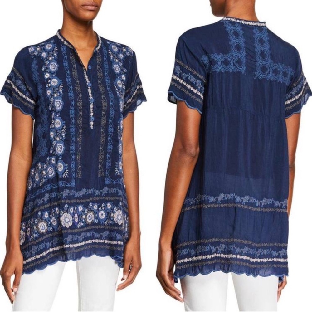 NWOT Johnny Was Kones Blue Embroidered Tunic Women’s Medium